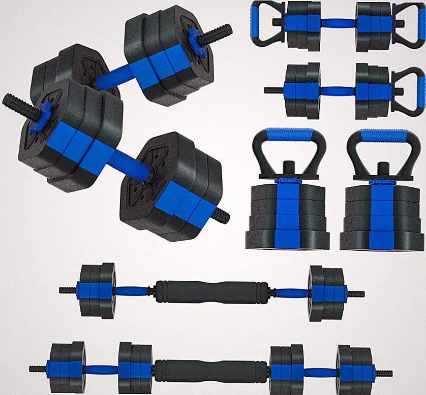 Set de mancuernas ajustables con barra conectora para entrenamiento en casa