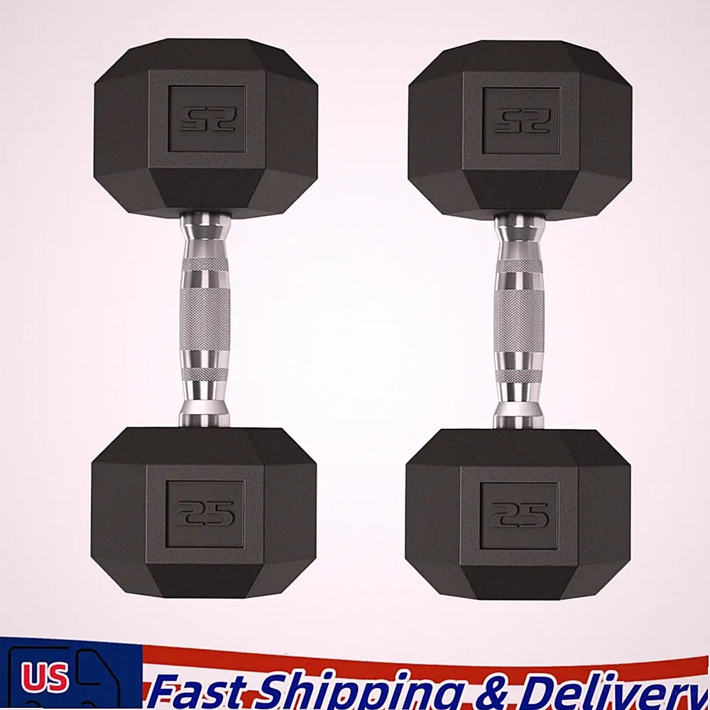 Set of 2 25LB Hex Dumbbell Hand Weights Dumbbells Pair Strength Training