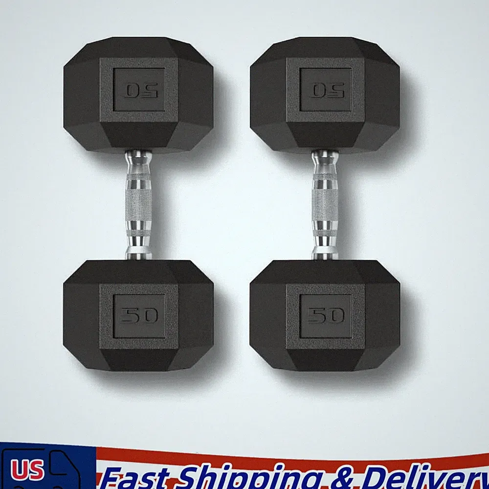 Set of 2 50LB Hex Dumbbell Hand Weights Dumbbells Pair Strength Training