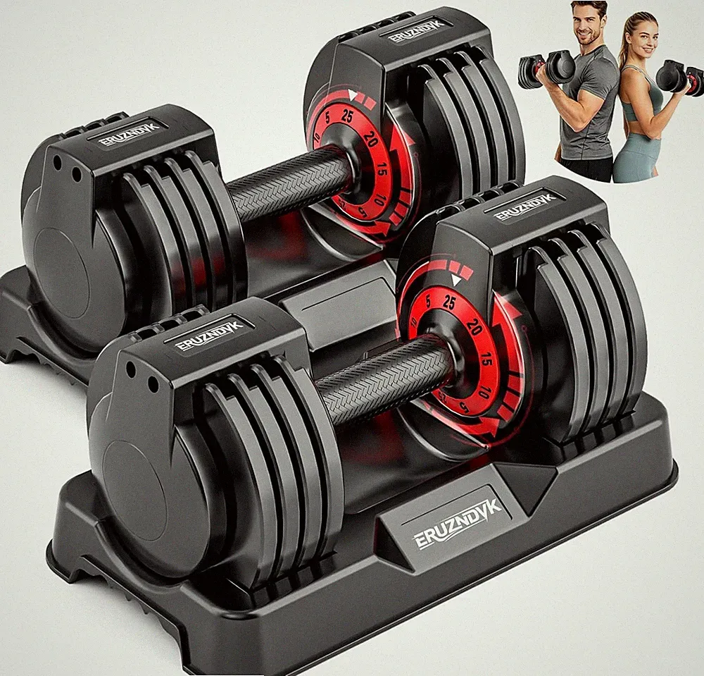 Set of 2 Adjustable Dumbbells 25lb Multi Weight Anti-Slip Grip Home
