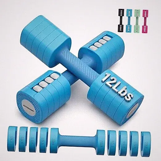 Set of 2 Adjustable Weight Dumbbells—8 in 1 Hand Weights for Women—Blue