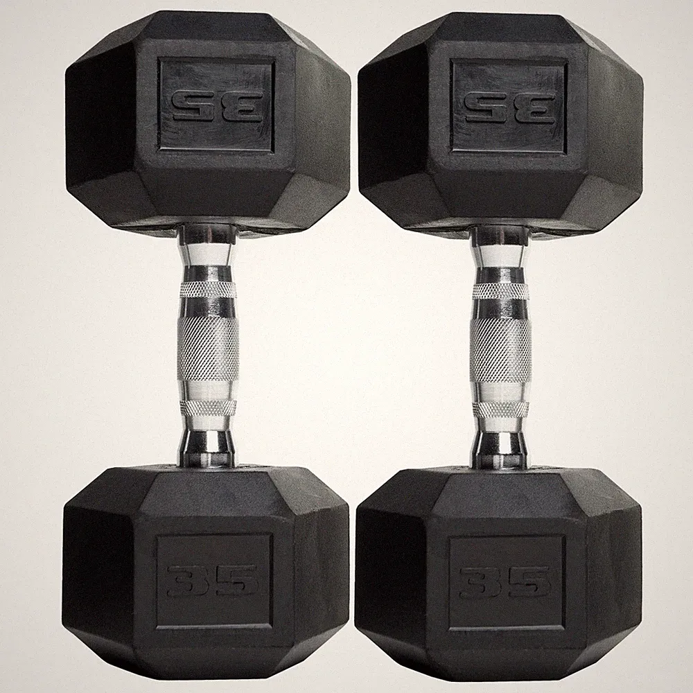 (Set of 2) CAP Barbell Rubber-Coated Hex Dumbbells, Single 20-45 Lbs