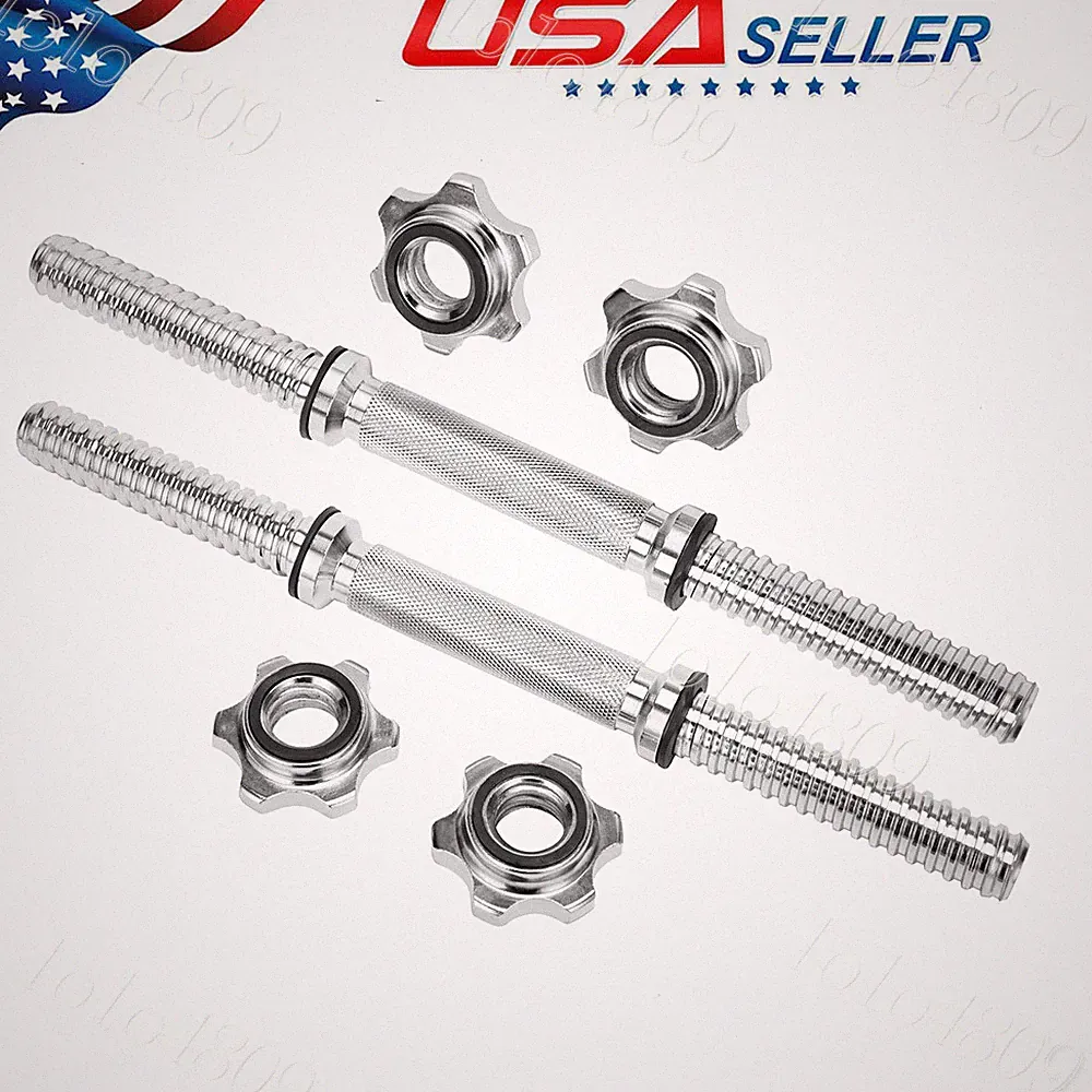 Set of 2 Dumbbell Handle Weight Bar Weight Lifting Collars Metal Dumbell Chrome