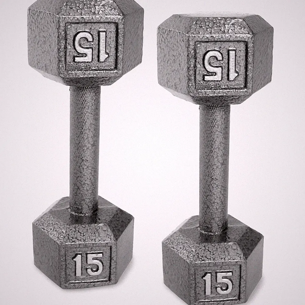 Set of 2 Gray Dumbbell Pair Dumbbell 15lb Cast Iron Hex Dumbbell Training US