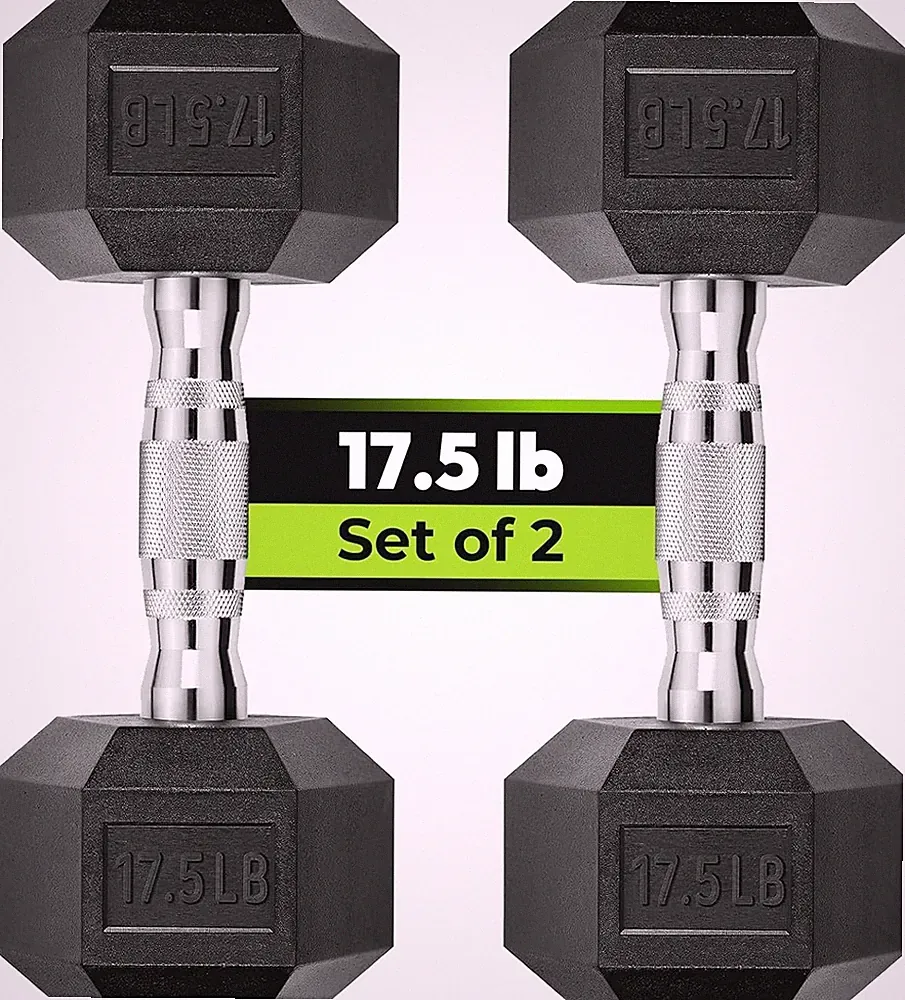 Set of 2 Hex Dumbbell Set 17.5 lb Rubber Encased Exercise & Fitness Dumbbells
