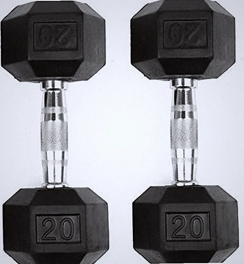Set of 2 Hex Rubber Dumbbell with Metal Handles, Pair of 2 Heavy Dumbbells (20 L