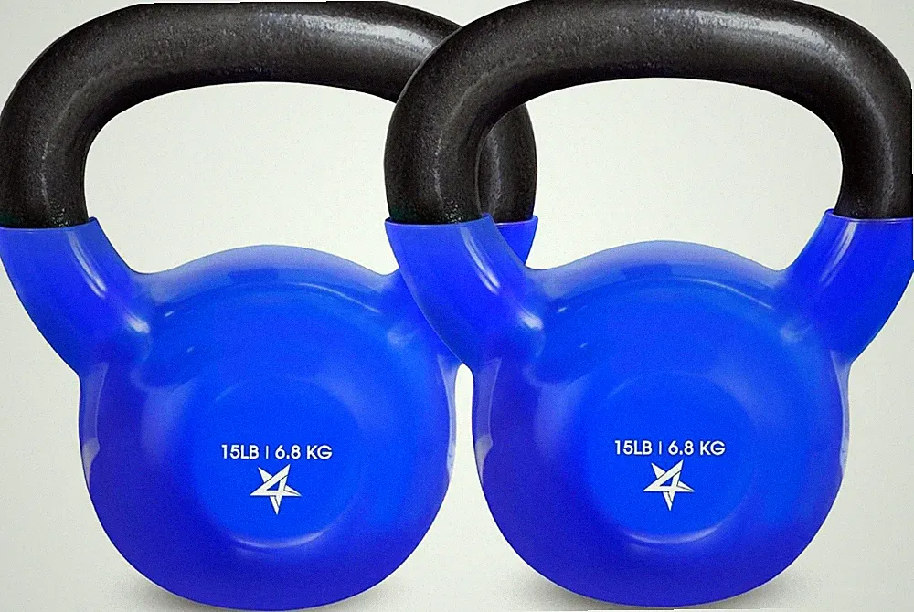Set Of 2 Kettlebell, Pair 5/10/15 LBS Vinyl Coated Cast Iron Dumbbell, Dark Blue