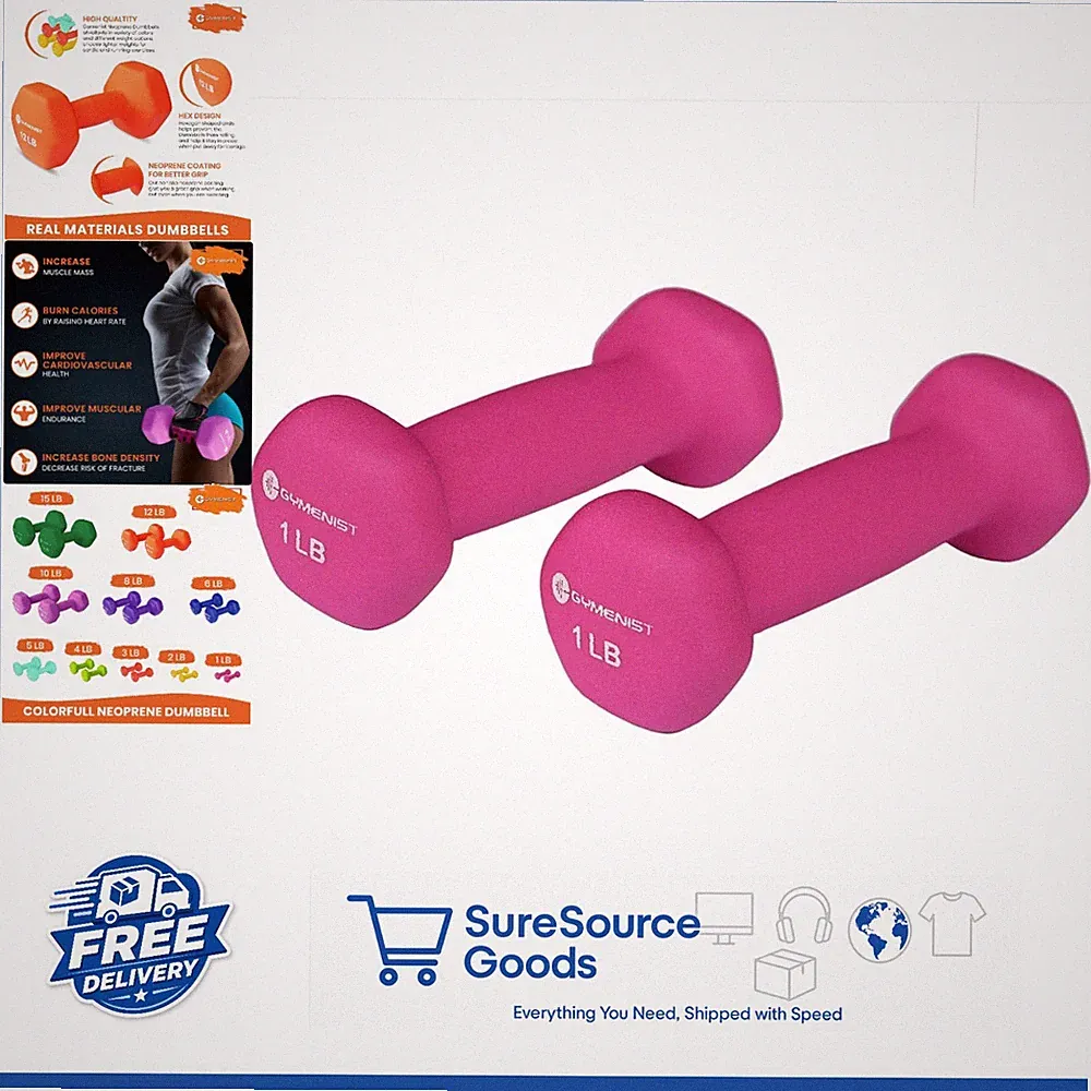 Set of 2 Neoprene Dumbbells 1-lb Each Non-Slip Grip for Whole Body Workout