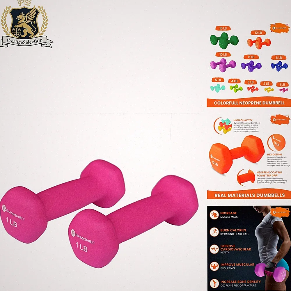 Set of 2 Neoprene Dumbbells with Non-Slip Grip, 1 lb Hot Pink for Workouts