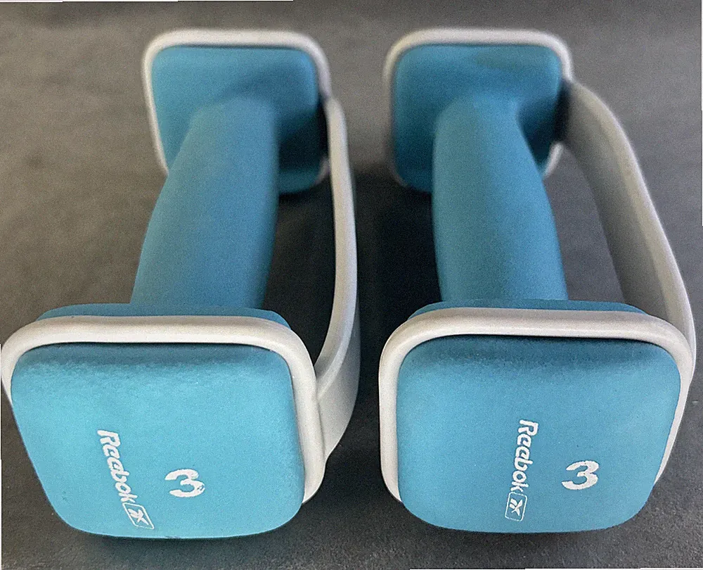 Set of 2 Reebok 3lb Dumbbells Square Weight Rubber Coated Metal W/Hand Grip