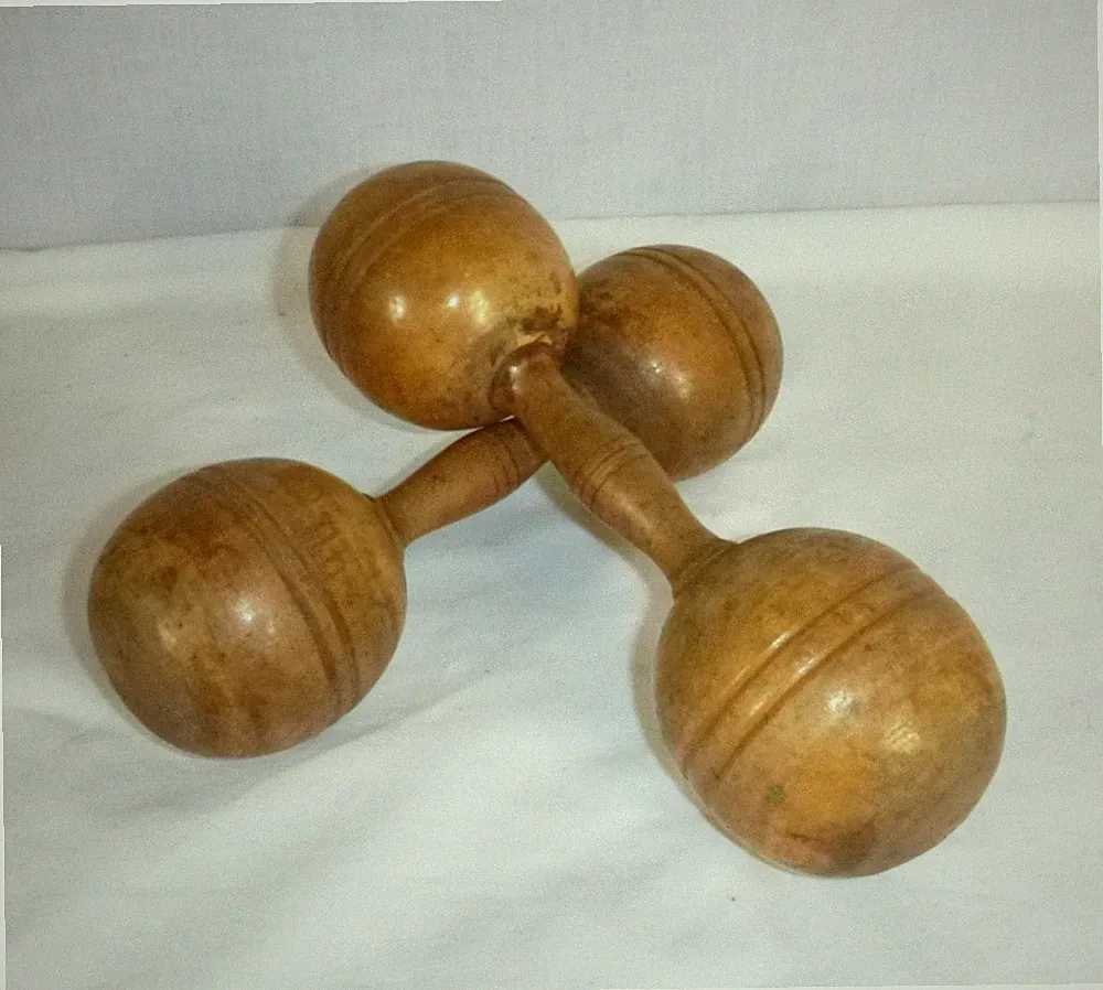 Set of 2 Vtg Wooden Antique Dumbbells Weights Workout Exercise 1 Lb Decor Item