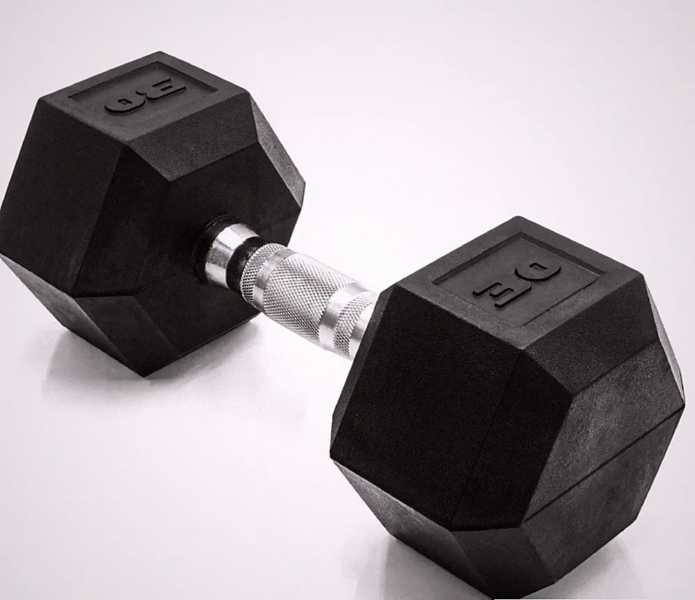 Set of 30 lb Hex Rubber Coated Cast Iron Dumbbell w/ Chrome Handle