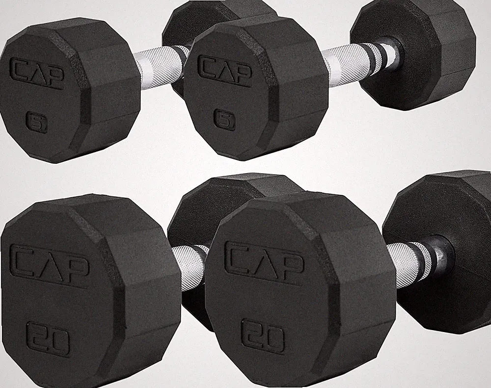 Set of 4 CAP Barbell 50 lbs Coated 12 Sided Dumbbells Black Handles 5LBx2 20lbx2