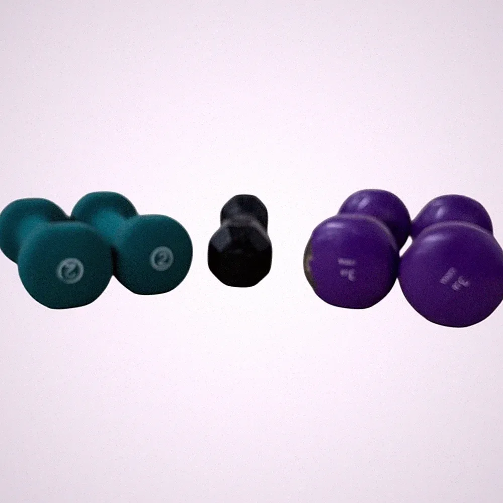 Set of 5 Vinyl & Neoprene Dumbbells 2 lb 3 lb 5 lb Hand Weights Exercise
