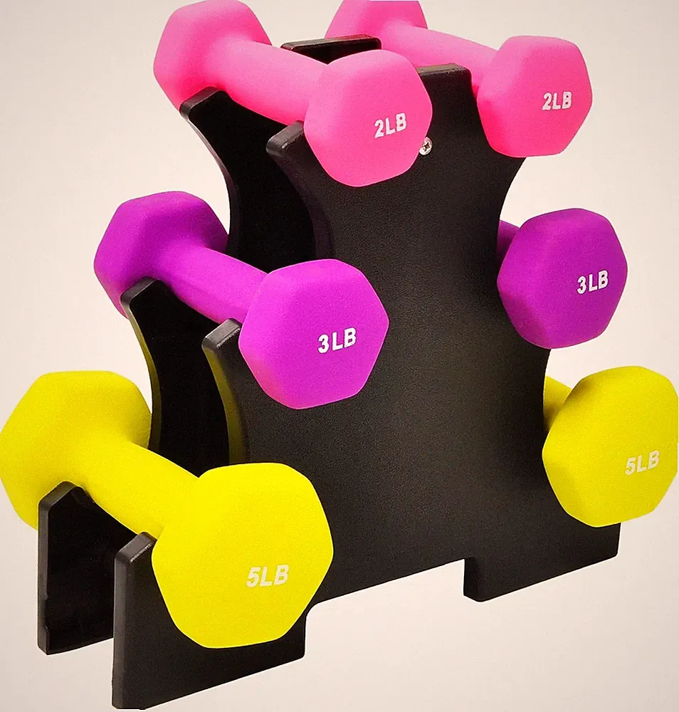Set of 6 Neoprene Dumbbell Hand Weights with Rack