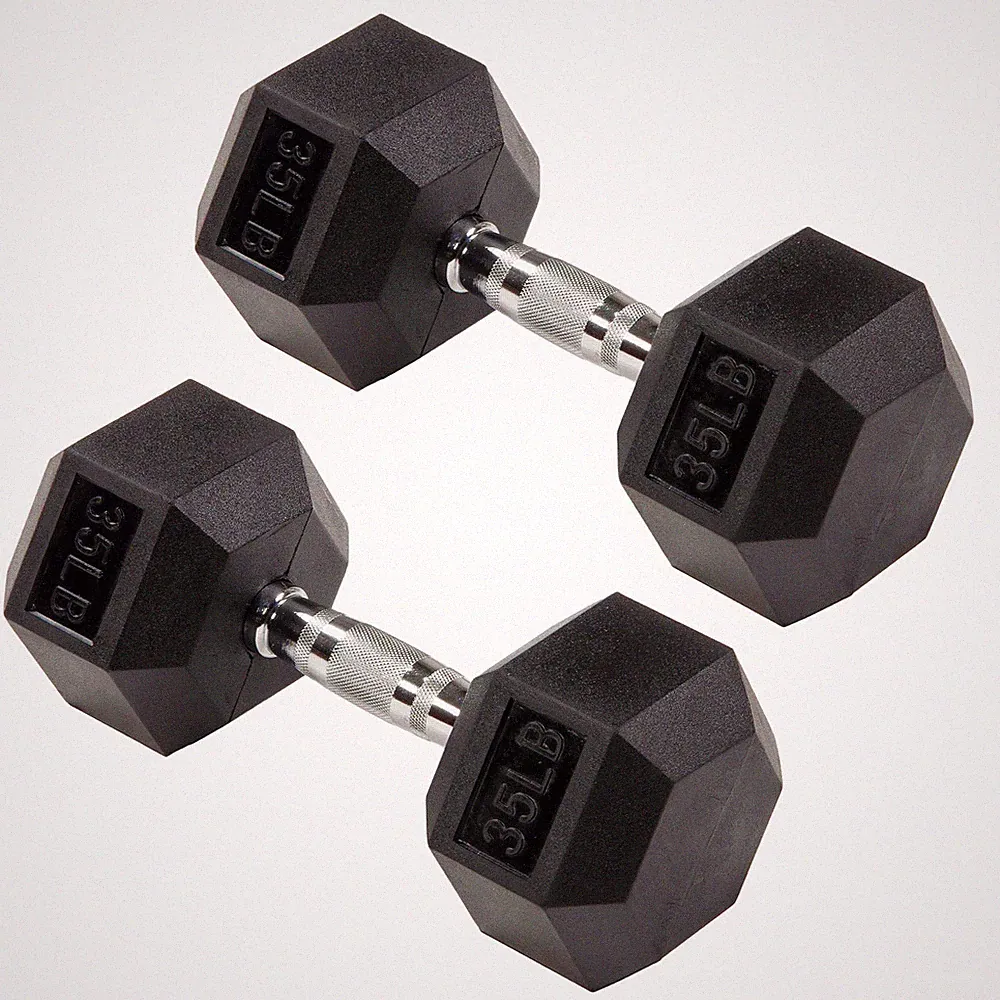 Signature Fitness Hex Dumbbells Strength Training Workout Equipment, 35lbs(Used)