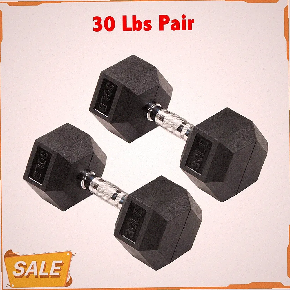 Signature Fitness Hex Dumbbells Strength Training Workout Equipment Set, 30 lbs