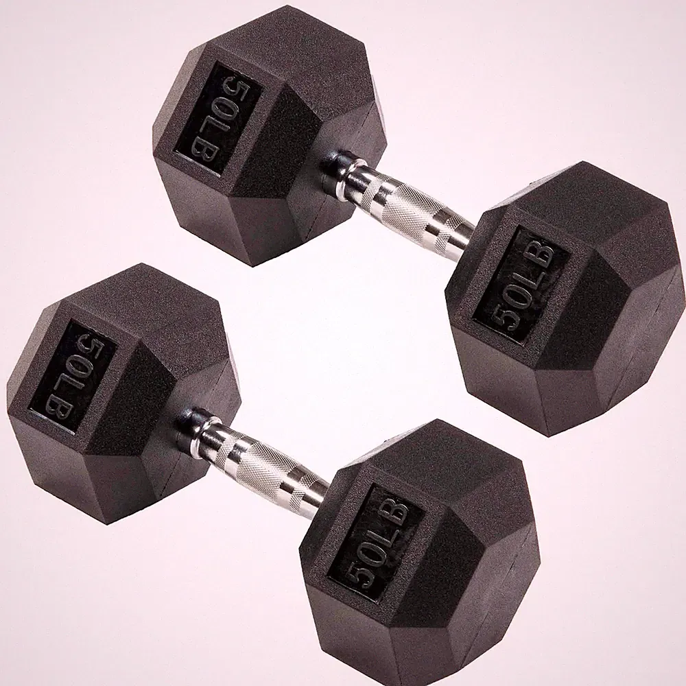 Signature Fitness Hex Dumbbells Strength Training Workout Equipment Set, 50 lbs