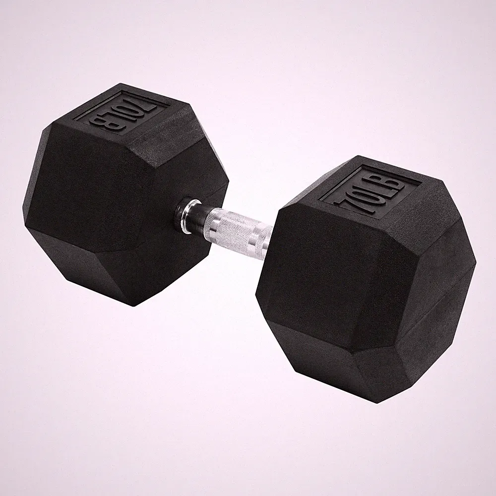 Signature Fitness Hex Single Dumbbell Strength Training Workout Equipment, 70 lb