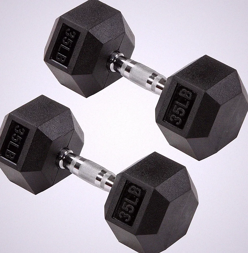 Signature Fitness Premium Rubber Encased Hex Dumbbell