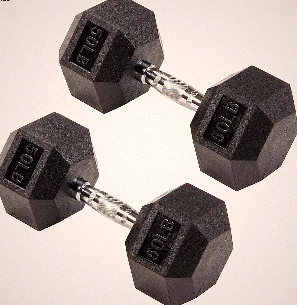 Signature Fitness Premium Rubber Encased Hex Dumbbell, 50 lbs Pair