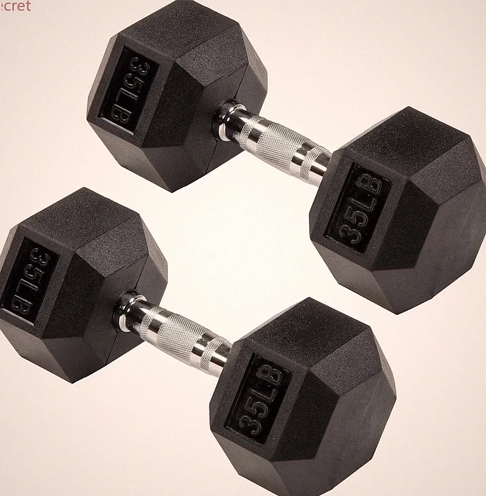 Signature Fitness Rubber Coated Hex Dumbbells Hand Weights, 35 lbs Pair