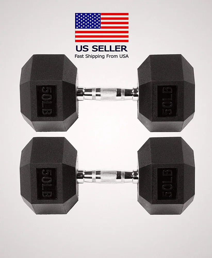 Signature Fitness Rubber Encased Hex Dumbbell, Multiple Sizes