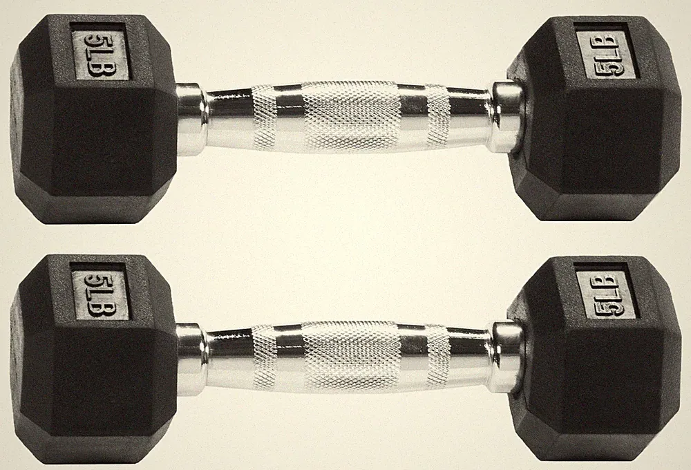 Signature Fitness Rubber Encased Hex Weights Dumbbells Pair, Exercise & Fitne...