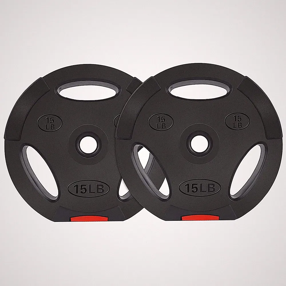 Signature Fitness Standard 15 Pound Coded Olympic Weight Plate, Black (Set of 2)