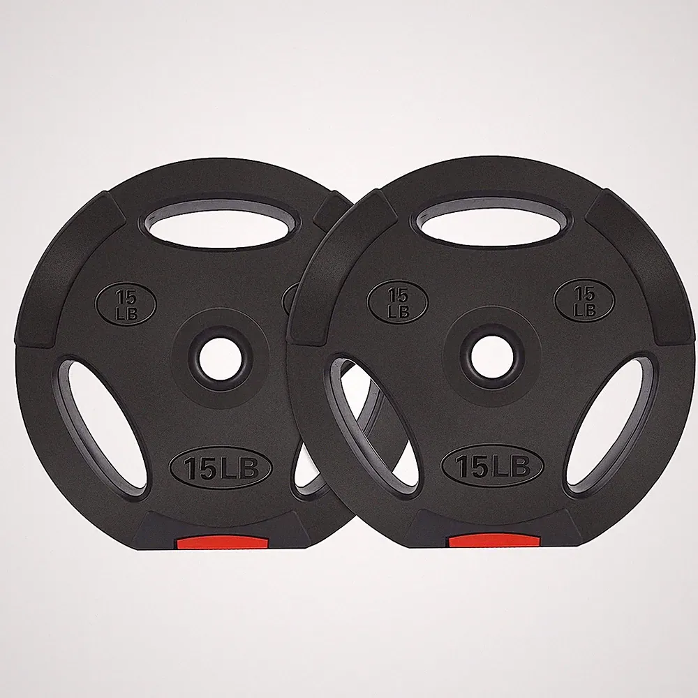 Signature Fitness Standard 15lb Coded Olympic Weight Plate, Black(2pc)(Open Box)