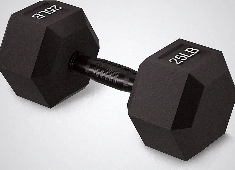 Single 25LB Rubber Encased Exercise & Fitness Hex Dumbbell Hand Weights