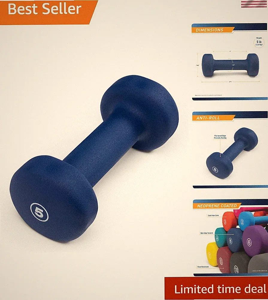 Single 5 lb Indigo Blue Neoprene Dumbbell - Ideal for Cardio & Strength Training