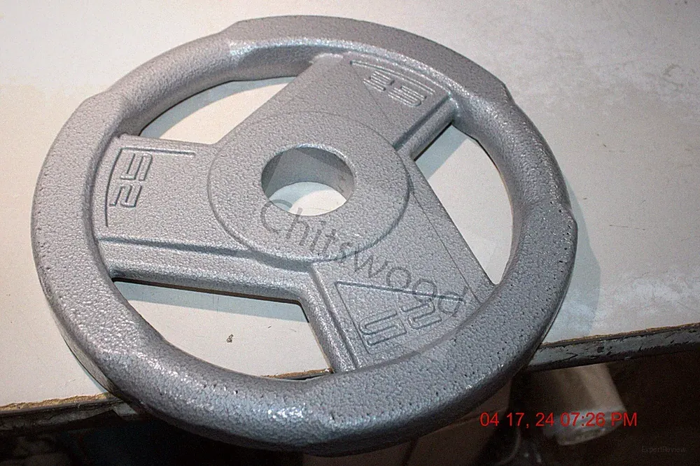 Single Barbell Plate, 25 lb Olympic Grip Plate, Gray, 2-inch diameter