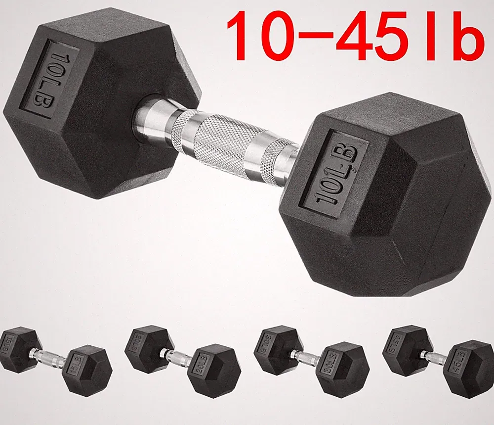 Single Dumbbell Black Rubber Hex Dumbbell for Home Gym Sport, 10/15/20/30/45 lb
