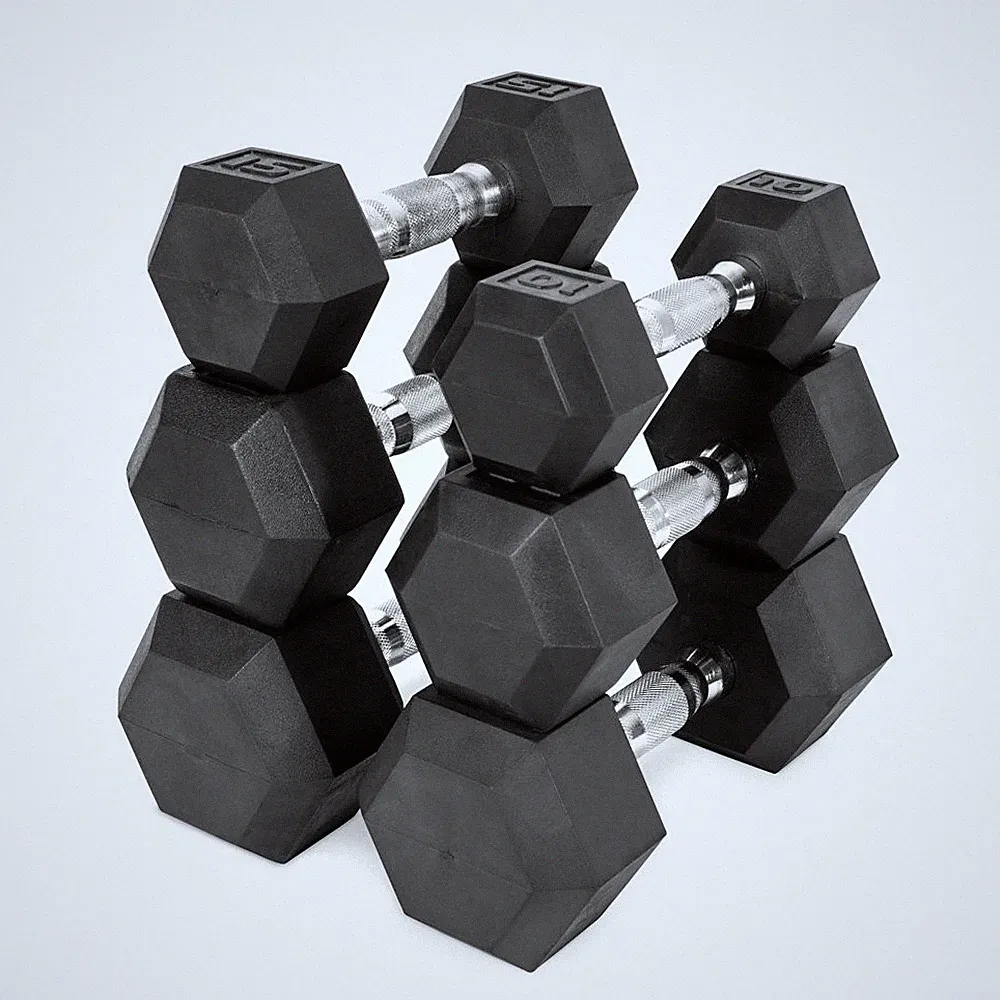 Single Rubber Hex Dumbbell Strength Training Fitness Home Workout Select Weight