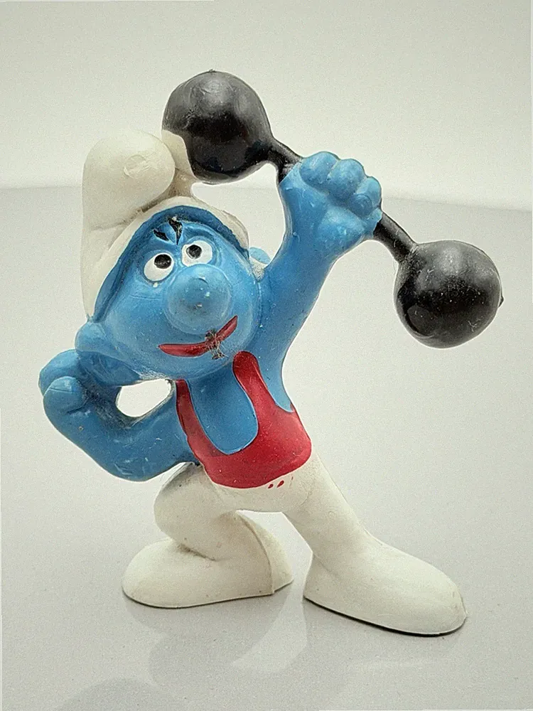 Smurfs 1972 Heafty SMURF Barbell Weightlifter Dumbbells Figure Figurine