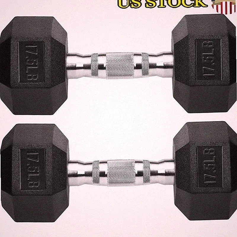 Solid Cast Iron Rubber Coated Hex Dumbbells Set Strength Training Fitness New