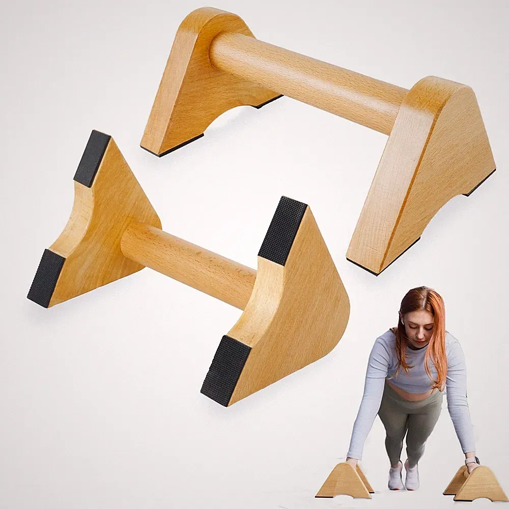 Solid Wood Calisthenics Parallettes Bars Push up Handles 1 Pair, Strength Tra...