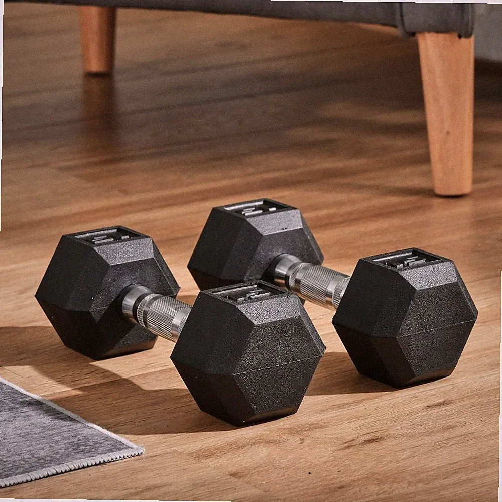 Soozier Pair 15lbs Hex Rubber Dumbbells Anti-Roll Non-Slip Handles, Home Gym