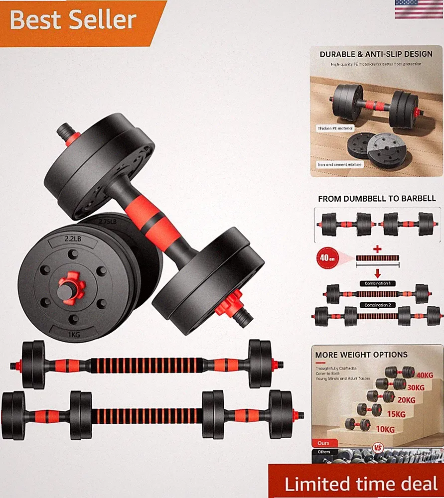 Space-Saving Adjustable Dumbbells and Barbell Set - 3-in-1 Home Gym Solution