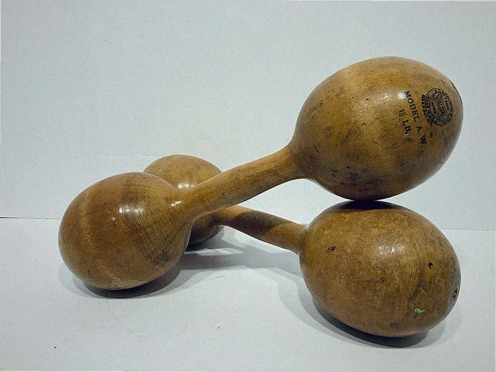 Spalding Wood Wooden 1.5lb 1-1/2 Dumbbells Weights VTG 1920