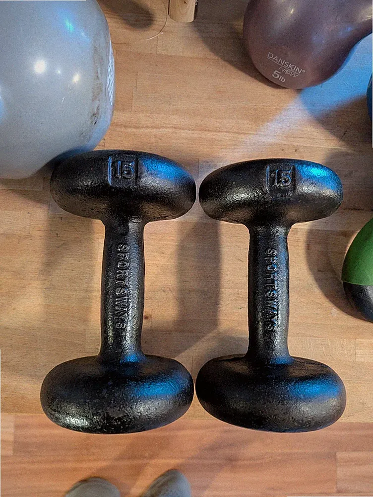 Sportsways 15 Lb. Pair Of Buns Dumbbells Cast Iron Vintage