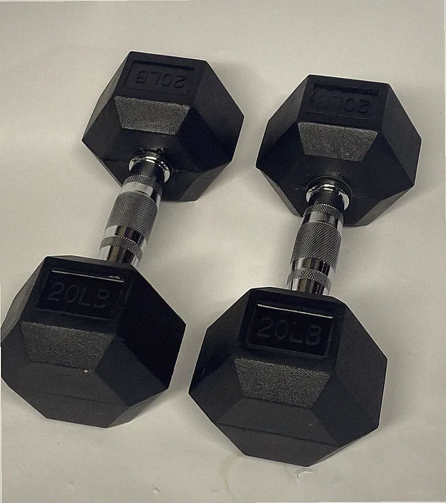 Sporzon 20 LB Rubber Encased Hex Dumbbell Pair Set Black New