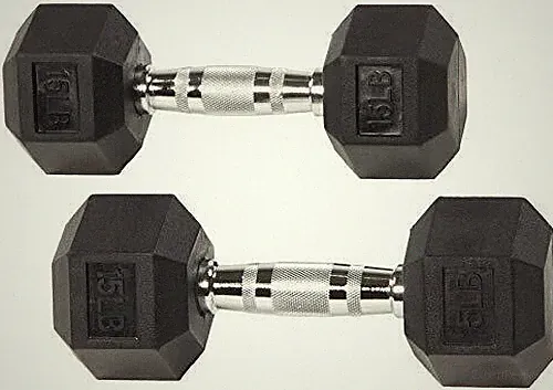 Sporzon! Rubber Encased Hex Dumbbell 15 Pounds, Pair
