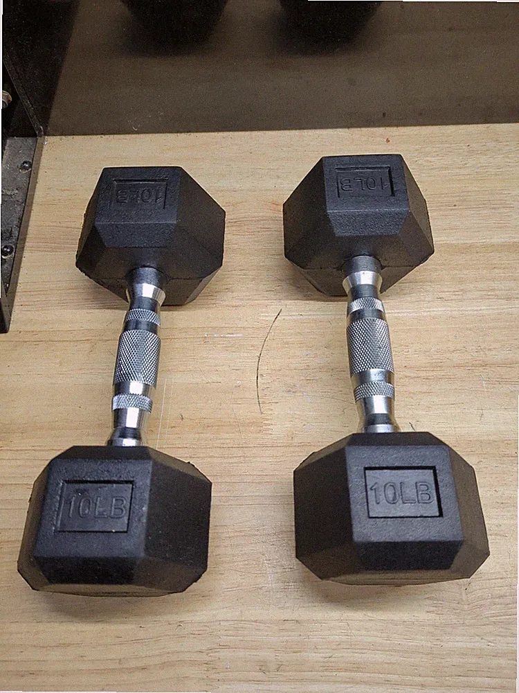 Sporzon Rubber Encased Pair of Hexagon Handheld Weight Dumbbells, 10 Pounds each