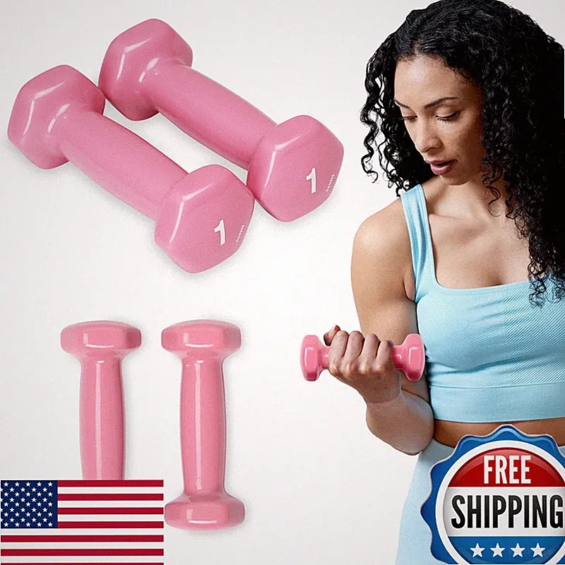 Spri Deluxe Vinyl Coated Dumbbell Set Pink - 1 Lb Set Of 2 Hand Weights For