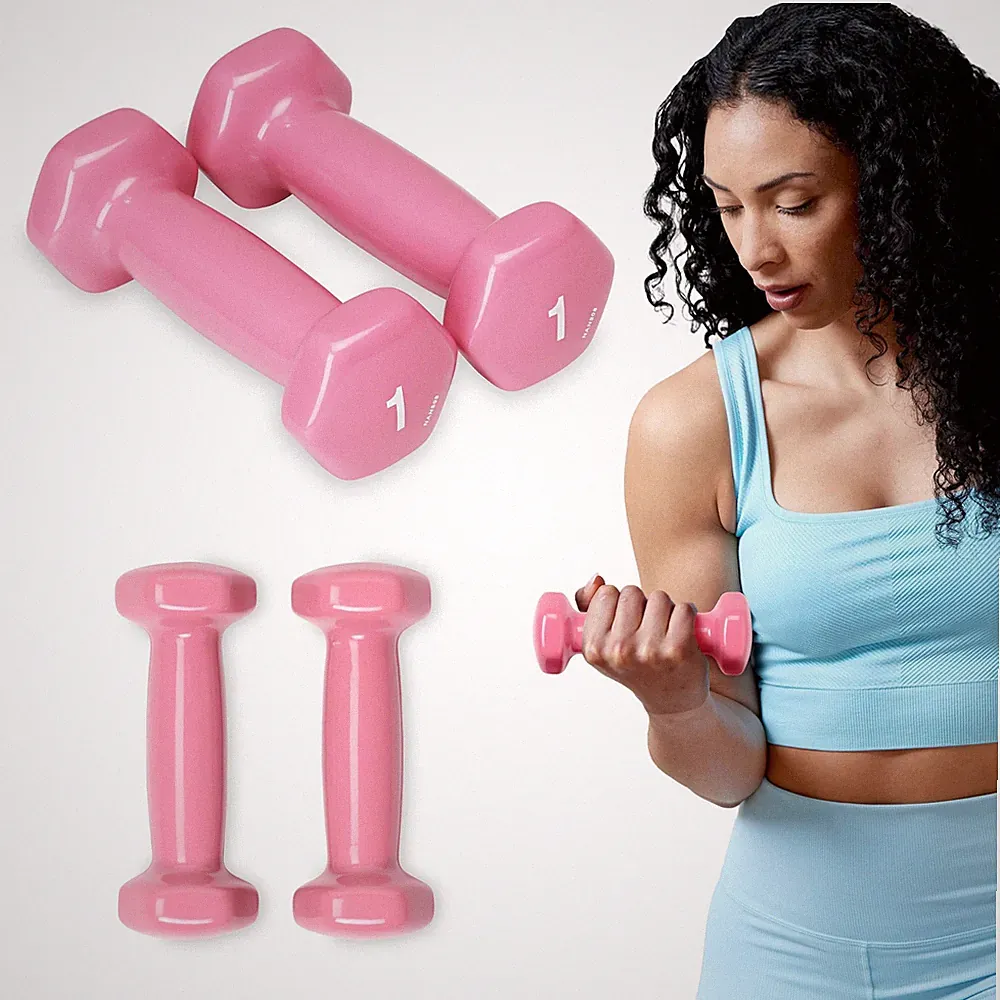 SPRI Deluxe Vinyl Coated Dumbbell Set (Pink) - 1 of 2, (A) Pink | 1-Pound