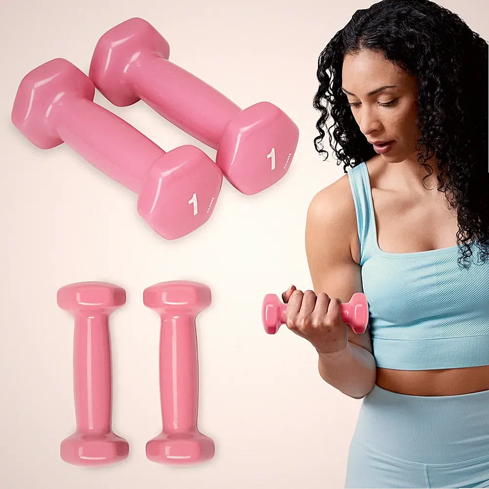 SPRI Deluxe Vinyl Coated Dumbbell Set (Pink) - 1 of 2, (A) Pink | 1-Pound