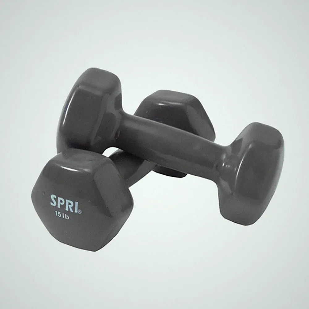 SPRI Deluxe Vinyl Dumbbells (Dark Grey, 15-Pound,Set of 2)