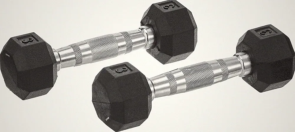 SPRI Dumbbells Hand Weights Set of 2-3 lb Rubber Hex Chrome Handle Exercise &...